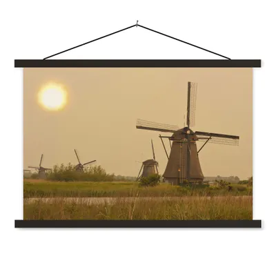 Produktbild von MuchoWow® Textilposter Mühle - Sonne - Niederlande 60x40 cm mit schwarzem Rahmen - Hölzernes