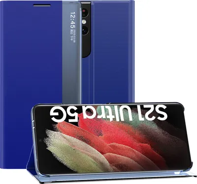 Immagine prodotto di Custodia Samsung Galaxy S21 Ultra 5G, Custodia sottile in pelle con finestra e supporto per Samsung Galaxy S21 Ultra 5G blu