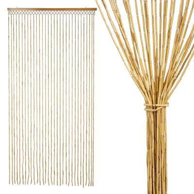 Obrázok produktu pre Drevené korálky záves na dvere s 31 reťazami 180 x 90 cm - prírodná farba - retro korálkový záves v štýle boho chic