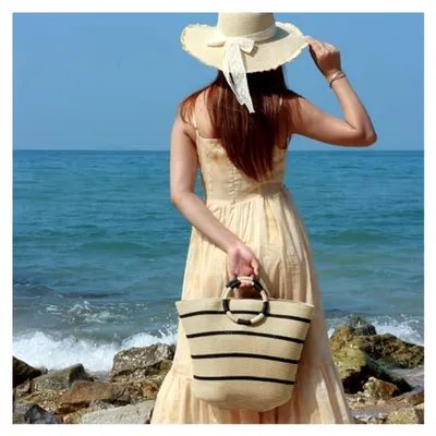 Produktbild von Groß Stroh Tote Bag für Frauen Sommer Strandtasche Rattan Geflochtene Handtasche Gehäkelte Tote
