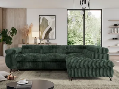 Produktbild von Sofa L-form, mit Bettkasten, Modern Wohnzimmer Ecksofa, Couchgarnitur, Schlaffunktion - PEDRO L - Cord - Grün - Rechts