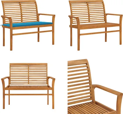 Produktbild von vidaXL Gartenbank mit Blauer Auflage 112 cm Massivholz Teak - Gartenbank - Gartenbänke - Terrassenbank - Terrassenbänke