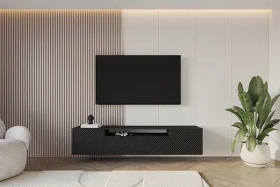 Produktbild von ALTDECOR TV-Schrank ZENO-W mit Gefrästen Fronten 200x40x41 Lowboard hängend, TV Möbel, TV Cabinet, Fernsehtisch, Fernsehschrank, TV Kommode, TV Tisch, TV Sideboard, TV Board - Schwarz