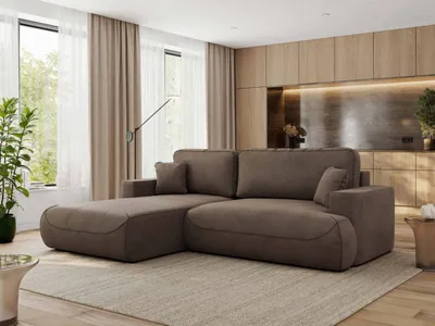 Produktbild von MKS MEBLE Ecksofa OVO mit Schlaffunktion und Bettkasten, Braun Velvet, L-form Couch, 4-Sitzer Ecksofa, 271x195x95 cm - Links Seite