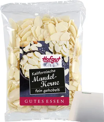 Produktbild von Hofgut Kalifornische Mandeln gehobelt blanchiert (100g Beutel) + usy Block