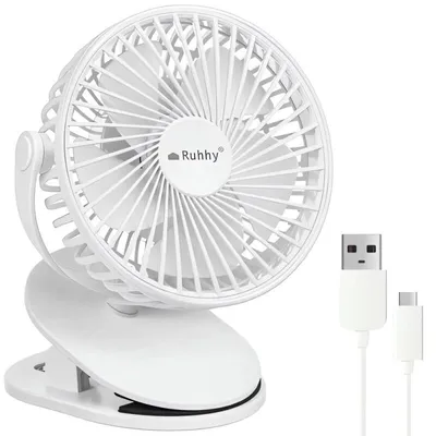 Produktbild von Ruhhy 25566 Ventilator mit USB-Clip, 1200 mAh, USB-C, weiß