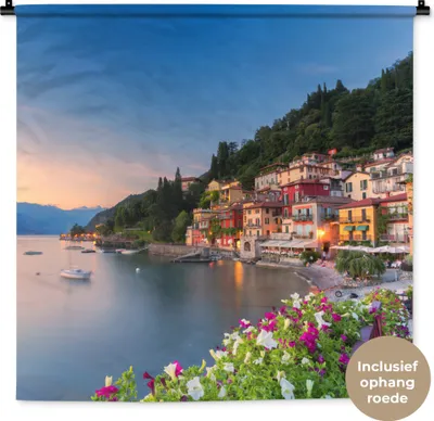 Produktbild von MuchoWow® Wandteppich Wandbehang Italien - Sonnenuntergang - See 90x90 cm Tapisserie Dekoration Wandtuch - Wandaufhänger