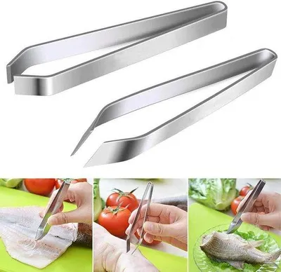 Produktbild von Fischgrätenzange - Fischgrätenpincet - Schräg - Edelstahl - 11cm - Für die Entfernung von Fischgräten - Küchenpincet