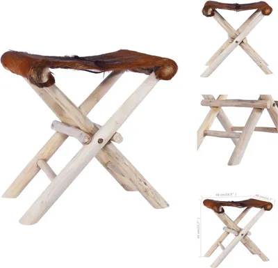 Produktbild von vidaXL Klapphocker Echtleder und Massivholz Teak - Klappstühle & Hocker
