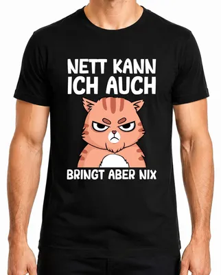 Produktbild von Nett kann ich auch lustiger Katzenspruch Cartoonkatze Humor Witz Herren T-Shirt, Schwarz, S