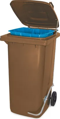 Produktbild von Müllbehälter mit Fußpedal u. Klemmring, 240 Liter, braun, BxTxH 580x730x1075 mm
