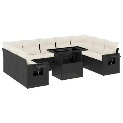 Produktbild von 10-tlg. Garten-Sofagarnitur mit Kissen Schwarz Poly Rattan