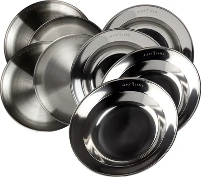 Produktbild von Camping Teller Set Edelstahl 8-teilig 4 flache & 4 tiefe Teller Outdoor Geschirr