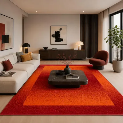 Produktbild von Designer Teppich Samba Modern Terrakotta Bordüre, Größe:120x170 cm, KI-generiertes Bild