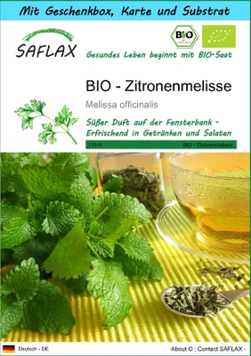 Produktbild von SAFLAX Geschenk Set - BIO - Zitronenmelisse - Melissa officinalis - 1000 Samen - Mit Geschenkbox, Versandaufkleber, Geschenkkarte und Anzuchtsubstrat