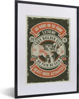Produktbild von MuchoWow® MuchoWow® Gerahmtes Poster Mancave - Gewichte - Sport - Bodybuilding - Retro 30x40 cm - Poster mit zchwarzem Bilderrahmen - Wandposter Schlafzimmer