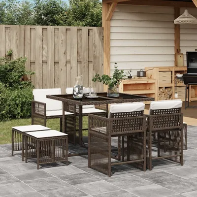 Produktbild von Möbel 9-tlg. Garten-Essgruppe mit Kissen Braun Poly Rattan - Sitzgruppe 3211677