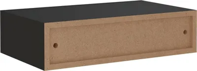 A black floating shelf with a visible drawer front made of MDF.