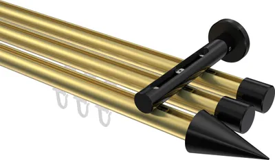 Produktbild von Interdeco Innenlaufstange / Gardinenstange mit Innenlauf Messing-Optik / Schwarz, Typ Siteno Savio (Kegel), 20 mm Ø 3-läufig, 120 cm
