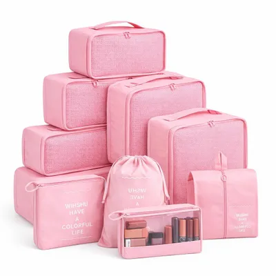 Produktbild von 8er Set Kofferorganizer Pink Packtaschen mit Kosmetiktasche - Packtaschen - Packing Cubes - Reiseorganizer & Kleidertaschen für Reisen - Travel Bag
