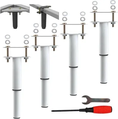 Image de Pieds de table réglables, métal, blanc, 25-43 cm