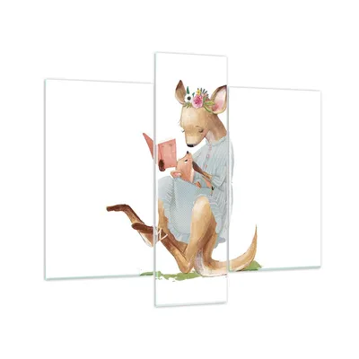 Produktbild von Bilder auf glas - 3 Teile - Känguru Mama Kind - 95x80cm - Glasbilder - Wandbilder - Bilder - zum Aufhängen bereit - Wanddekoration aus Glas - Glas Bilder - Wandbild auf Glas - GCB95x80-4705