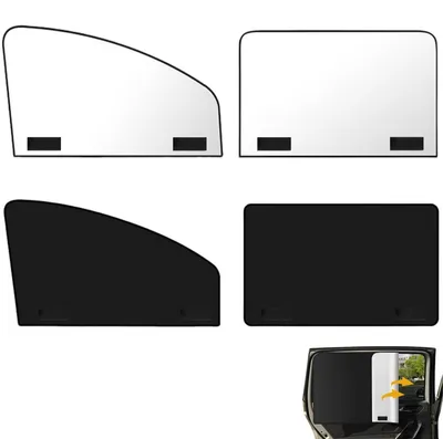 Image de 4 stores de protection solaire pour voiture, magnétiques, protection UV, protection contre la chaleur, occultation, couleur noire