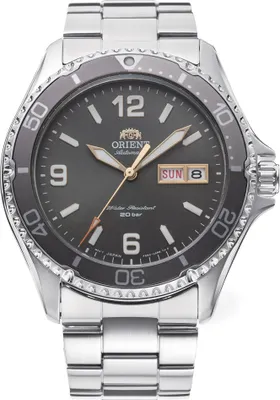 A close-up studio shot of an Orient watch.