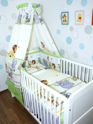 Produktbild von Primawela Baby Bettwäsche Set- 6 teiliges Set mit Vollstoff Himmel Bettset Nestchen 8. Safari in Grün