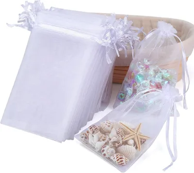 Produktbild von 200 Stück Weiß Organzasäckchen - 10 × 15 cm Hochzeit Organzabeutel - Klein Organza Beutel mit Kordelzug - Geschenkbeutel Säckli, Bonbonsbeutel, Schmuckbeutel
