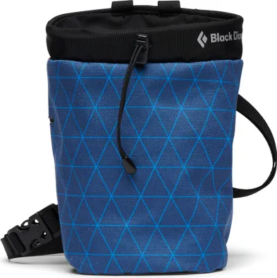 Blauer Chalk Bag mit geometrischem Muster von Black Diamond; ideal für Kletterer.