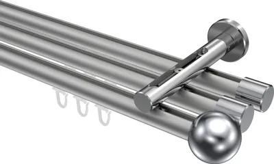 Produktbild von Interdeco Innenlaufstange / Gardinenstange mit Innenlauf Silbergrau / Chrom, Typ Siteno Luino (Kugel), 20 mm Ø 3-läufig, 140 cm