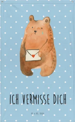 Produktbild von Mr. & Mrs. Panda Wandteppich Bär Liebesbrief - Blau Pastell - Geschenk, Tapestry, Liebeskummer, Teddy, Stoff Wandbild, Gobelin, Freundin, Boho, Sehnsucht, Vermissen