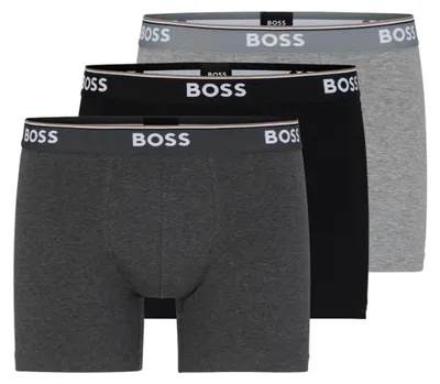 Produktbild von BOSS Mens Power 3-Pack Bold Logo Boxer Briefs Retroshorts, Grau/Anthrazit/Schwarz, Small (3er Pack)