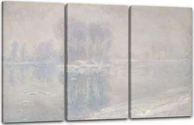 Produktbild von Leinwandbild 3-teilig (120x80cm): Claude Monet - Eisschollen (1893), echter Holz-Keilrahmen inkl. Aufhänger, handgefertigt in Deutschland