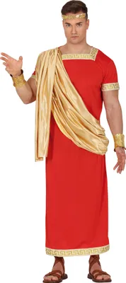Produktbild von Römer Kaiser Toga Tunica Rot Gold Karneval Kostüm Antike Eleganz, Größe: 52 - 54 (L) Farbe: Rot