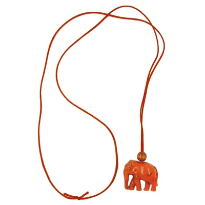 Produktbild von Kette 35x32x18mm Elefant Kunststoff orange-schwarz marmoriert Kordel orange 90cm orange 35x32mm