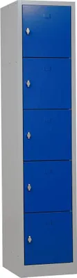 Produktbild von Gürkan Schließfachschrank lichtgrau, enzianblau 111281, 5 Schließfächer 41,0 x 45,0 x 190,0 cm