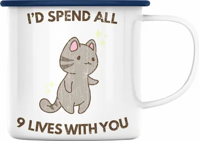 Produktbild von Trendation - Valentinstag Emaille Tasse Geschenk für Ihn Sie Lustig Katzenliebhaber Geschenkidee Becher Freund Freundin Liebe Paare (Blau)