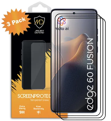 Productafbeelding van 3-Pack MobyDefend Screenprotectors - Geschikt voor  Motorola Edge 60 Fusion  -  Screensavers Met Zwarte Randen - Gehard Glas