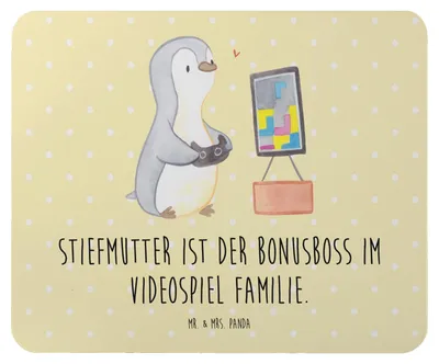 Produktbild von Mr. & Mrs. Panda Mauspad Stiefmutter Bonusboss - Gelb Pastell - Geschenk, Familie, mousematte, Videospiel, pc, Mouse Pad, Besonderes, handgemacht, Dankeschön, Stiefkind