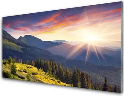 Produktbild von Acrylglasbilder 100x50 Wandbild Druck Gebirge Wald Sonne Landschaft