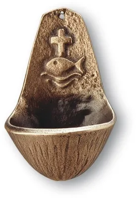 Produktbild von Weihwasserkessel Kreuz und Fisch 10 cm Bronze