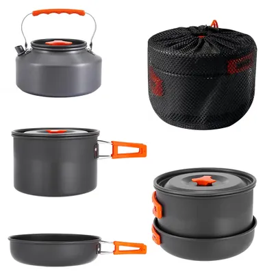 Imagen del producto de Omgoods - Juego de cocina ligero - Utensilios de cocina - Kit de utensilios - Portátil - Bolsa de almacenamiento - Aluminio - 710 g