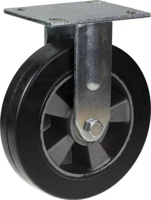 Image de 200mm fixed castor with black elastic rubber on aluminium centre wheel