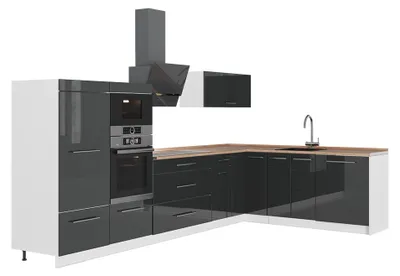 Obrázek produktu pro Rohová kuchyň Vicco Fame-Line Antracitový vysoký lesk/Bílá 347 x 207 cm, PD Dub, Model 63626