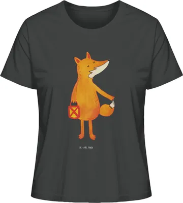 Produktbild von Mr. & Mrs. Panda Basic Shirt Damen Fuchs Laterne Größe M - Anthrazit - Geschenk, Sankt Martin, T-Shirt, Oberteil, Laternenumzug, Kurzarmshirt, Selbstbewusst, Sommershirt