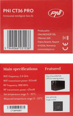 Obrázek produktu pro Bezdrátový inteligentní termostat PNI CT36 PRO, ± hysteréza 0,1 °C, WiFi 2,4 GHz, aplikace TuyaSmart, ovládání přes internet