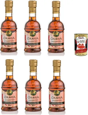Produktbild von Colavita Pepperolio, Pfeffer Natives Olivenöl extra, Glasflasche, 6x 250 Milliliter + Italian Gourmet polpa 400g