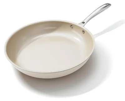 Zdjęcie produktu dla Patelnia ceramiczna z powłoką nieprzywierającą, 24 cm, kolor kremowy, nadaje się do wszystkich rodzajów kuchenek, można używać w piekarniku